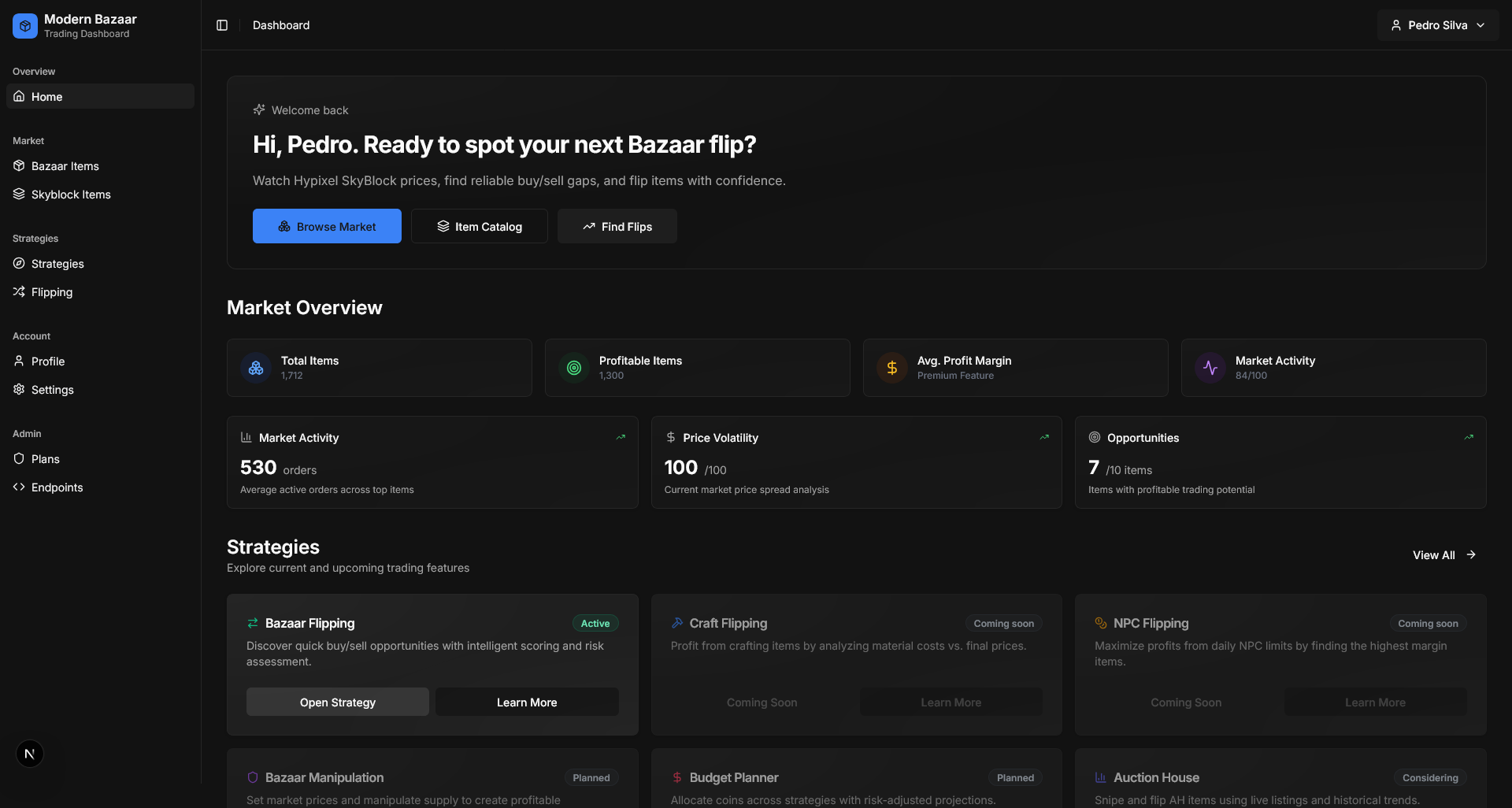 Modern Bazaar dashboard preview